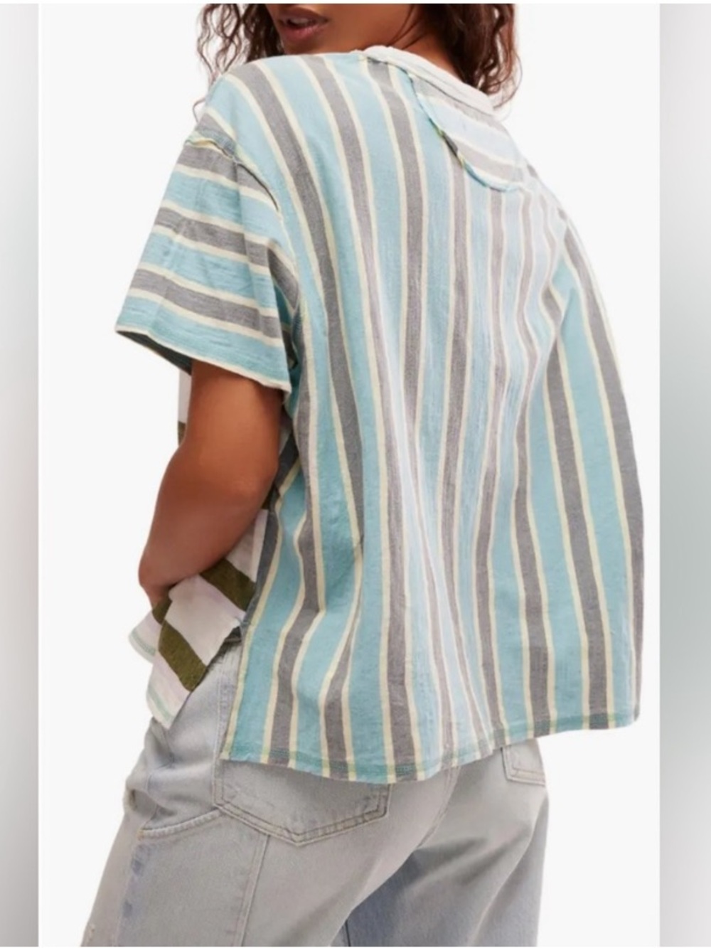 WE THE FREE Get Real Tee Oversized Striped Colorblock Cotton Green Size XS - Picture 13 of 14